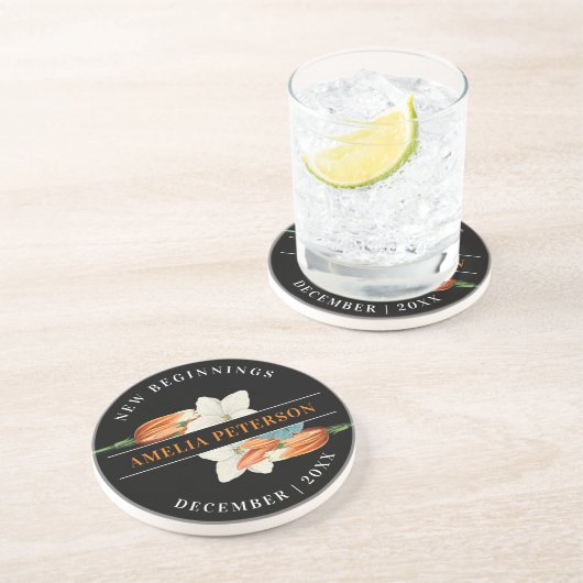 Stilvolle Schwarz-Weiß-Orange-Lilienblumenmatte Getränkeuntersetzer (Seite)