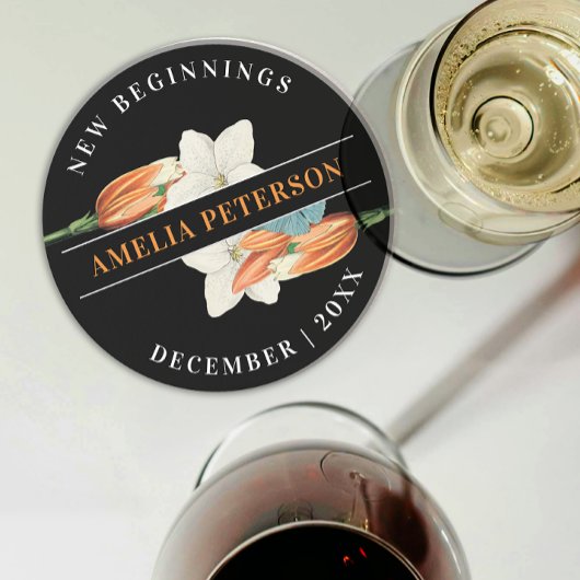 Stilvolle Schwarz-Weiß-Orange-Lilienblumenmatte Getränkeuntersetzer