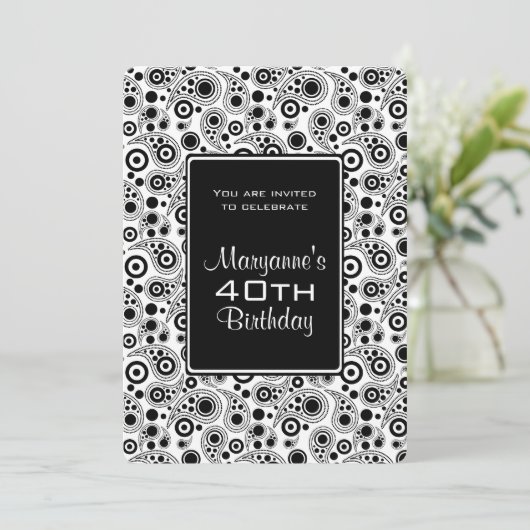 Stilvolle Schwarz-Weiß-Paisley-Stile zum Geburtsta Einladung (Stehend Vorderseite)