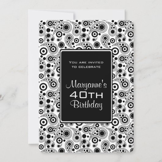 Stilvolle Schwarz-Weiß-Paisley-Stile zum Geburtsta Einladung (Vorderseite)