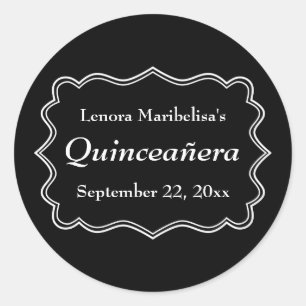 Stilvolle Schwarz-Weiß-Quinceanera Runder Aufkleber