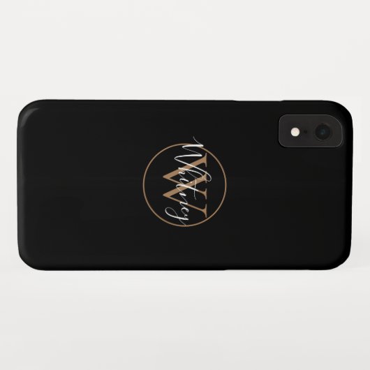 Stilvolle schwarz-weiß-Script Monogram-Name Case-Mate iPhone Hülle (Rückseite (Horizontal))