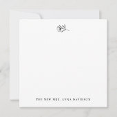 Stilvolle Schwarz-Weiß-Single-Blume Mitteilungskarte (Vorderseite)