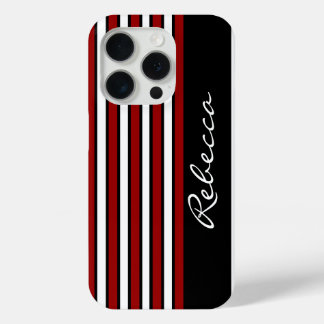 Stilvolle schwarz-weiß Streifen iPhone 15 Pro Hülle