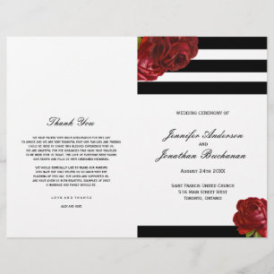 Stilvolle Schwarz-Weiß-Streifen Hochzeitsprogramme