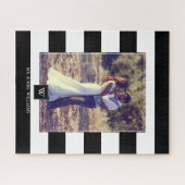 Stilvolle Schwarz-Weiß-Streifen Mit Monogramm Puzzle (Horizontal)
