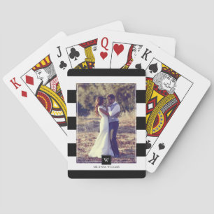 Stilvolle Schwarz-Weiß-Streifen Mit Monogramm Spielkarten