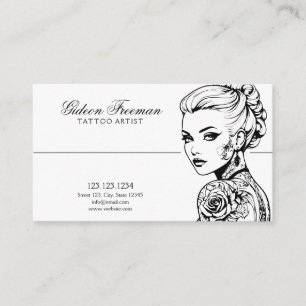 Stilvolle Schwarz-Weiß-Tattooid-Lady Tattoo-Künstl Visitenkarte