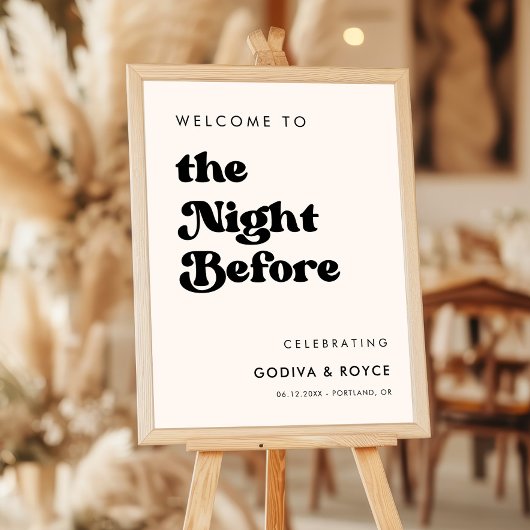 Stilvolle Schwarz-Weiß The Night before Welcome Poster