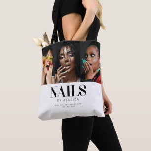 Stilvolle Schwarz-Weiß-Typografie 3 Foto Nagelstud Tasche