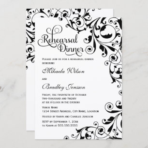 Stilvolle Schwarz-Weiß-Wirbel Probe Dinner Einladung