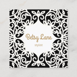 Stilvolle Schwarz-Weiß-Wirbel Quadratische Visitenkarte