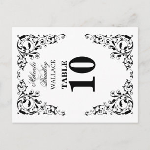Stilvolle Schwarz-Weiß-Wirbel-Tischnummer Postkarte