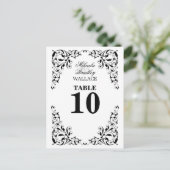Stilvolle Schwarz-Weiß-Wirbel-Tischnummer Postkarte (Stehend Vorderseite)