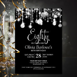 Stilvolle Schwarz-weiße 80. Geburtstagsparty Einladung