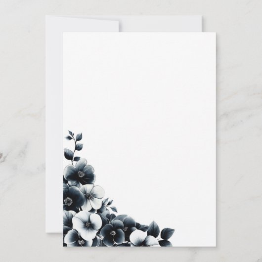 Stilvolle Schwarz-weiße Blumenhochzeit Einladung (Rückseite)