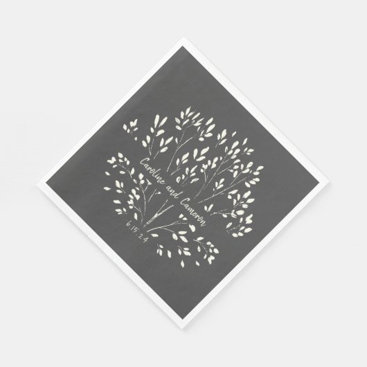 Stilvolle Schwarz-weiße Blütenhochzeit Serviette (Ecke)