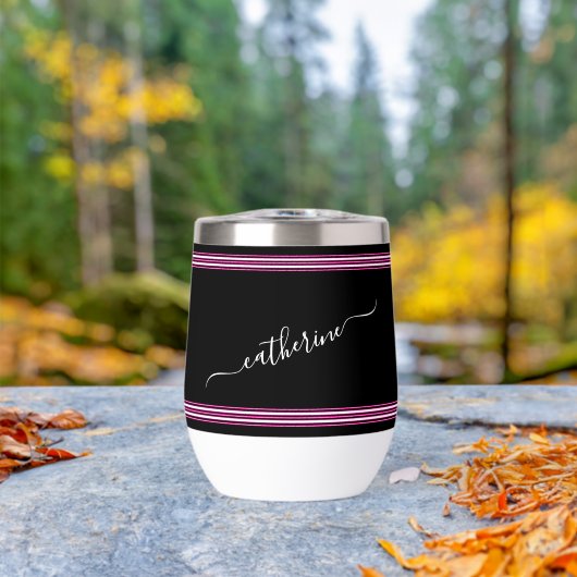 Stilvolle Schwarz-weiße Cursive Name Hot Pink (Außenbereich (gedreht))