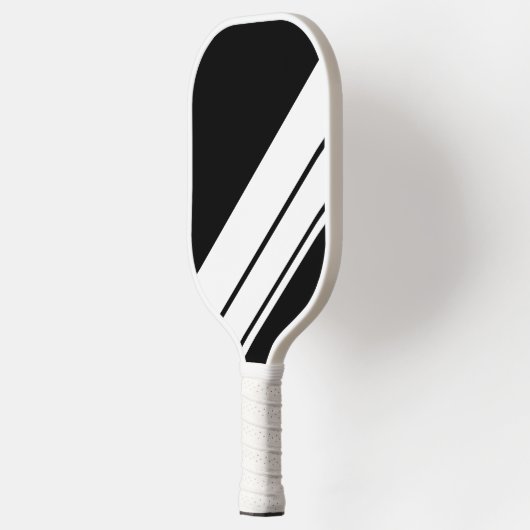 Stilvolle, Schwarz-weiße Diagonal Racing Stripes Pickleball Schläger (Links)