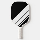 Stilvolle, Schwarz-weiße Diagonal Racing Stripes Pickleball Schläger (Rückseite)