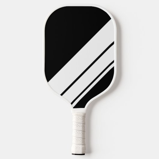 Stilvolle, Schwarz-weiße Diagonal Racing Stripes Pickleball Schläger (Rückseite)