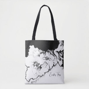 Stilvolle schwarz-weiße originale Stipple-Kunst-Bl Tasche
