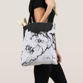 Stilvolle schwarz-weiße originale Stipple-Kunst-Bl Tasche (Von Nahem)