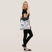 Stilvolle schwarz-weiße originale Stipple-Kunst-Bl Tasche (Am Model)