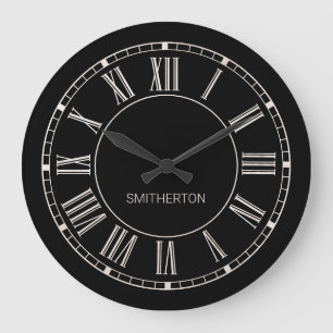 Stilvolle Schwarz-weiße römische Zahlen Name Große Wanduhr