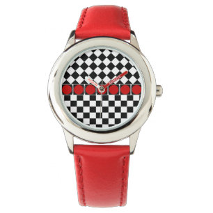 Stilvolle Schwarz-weiße Rote Band "Halb Diamond S Armbanduhr