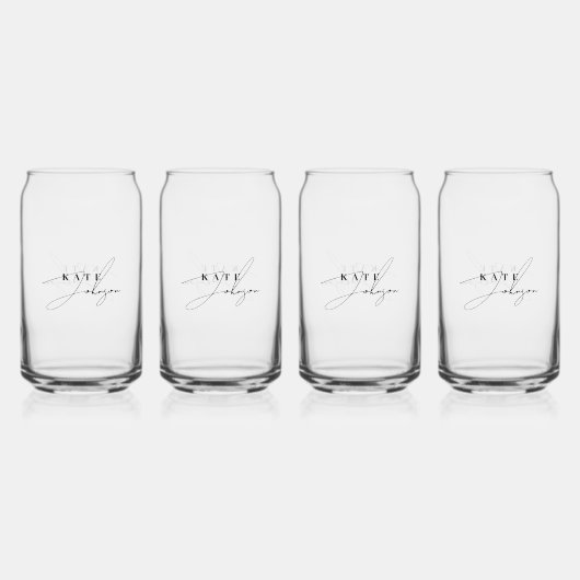 Stilvolle Schwarz-weiße Signature-Script-Monogramm Dosenglas (Vorderseite)