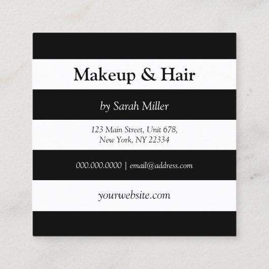 Stilvolle Schwarz-weiße Streifen Quadratische Visitenkarte (Rückseite)