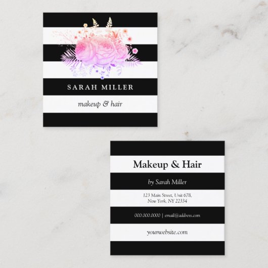 Stilvolle Schwarz-weiße Streifen Quadratische Visitenkarte (Vorne/Hinten)