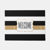 Stilvolle Schwarz-weiße und goldgestreifte Türmatt Fußmatte (Vorderseite)