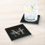 Stilvolle schwarze Gold Monogram Feminine Script N Glasuntersetzer<br><div class="desc">Stilvolle Black Gold Monogram Feminine Script Name Glass Untersetzer. Dieser moderne,  elegante Untersetzer aus Glas zeichnet sich durch seine individuelle Monogramm- und Namensgebung aus.</div>