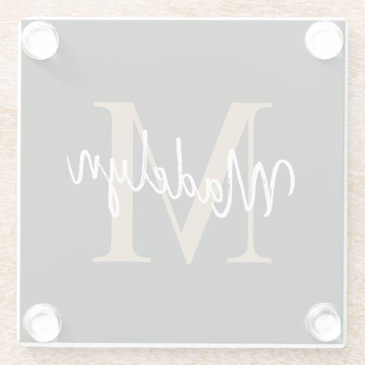 Stilvolle schwarze Gold Monogram Feminine Script N Glasuntersetzer (Rückseite)