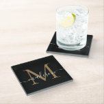 Stilvolle schwarze Gold Monogram Feminine Script N Glasuntersetzer<br><div class="desc">Stylischer Black Gold Monogram Feminine Script Name Glass Untersetzer</div>