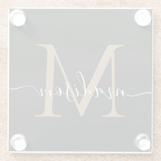 Stilvolle schwarze Gold Monogram Feminine Script N Glasuntersetzer (Rückseite)