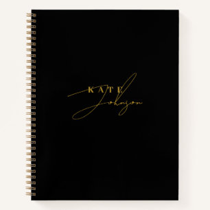 Stilvolle schwarze Gold-Signatur-Schrift-Monogramm Notizblock
