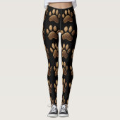 Stilvolle Schwarze Leggings mit Golden Paw Prints (Vorderseite)