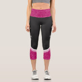 Stilvolle schwarze magenta bläserne weiße Streifen Capri Leggings (Vorderseite)