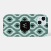 Stilvolle Schwarze Minze Diamant Ikat Monogram iPhone 15 Hülle (Rückseite (Horizontal))