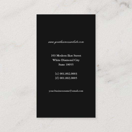 Stilvolle Schwarze Minze Diamant Ikat Monogram Visitenkarte (Rückseite)