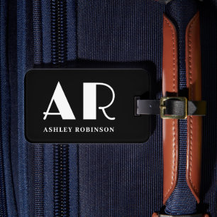 Stilvolle schwarze Monogramm Name Bold Two Initial Gepäckanhänger