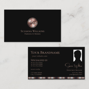 Stilvolle Schwarze Rose Gold mit Logos und Foto Mo Visitenkarte