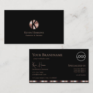 Stilvolle Schwarze Rose Gold mit Monogram und Logo Visitenkarte