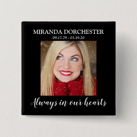 Stilvolle Schwarzes Foto-Beerdigung Button (Vorderseite)