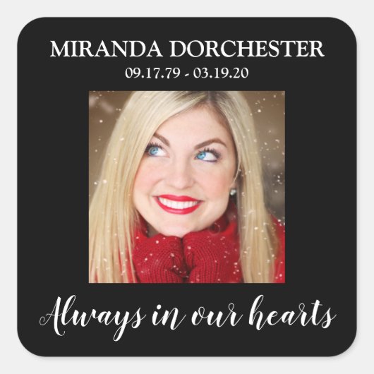 Stilvolle Schwarzes Foto Beerdigung Square Sticker (Vorderseite)