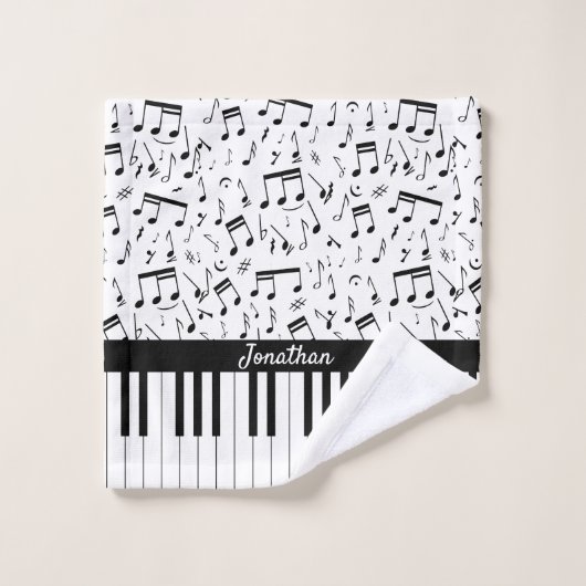 Stilvolle Schwarzweiss-Klavierschlüssel Badhandtuch Set (Waschlappen)