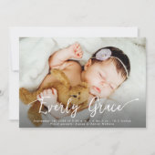 Stilvolle Script Baby Girl Name Foto Pink Birth Ankündigung (Vorderseite)